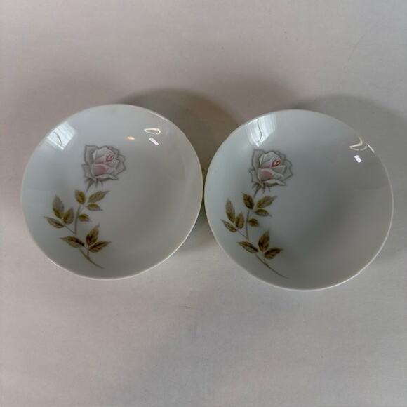 Noritake Edenrose 2 Fruit/Dessert (Sauce) Bowls Gray/Pink/White Roses VTG - Picture 12 of 13
